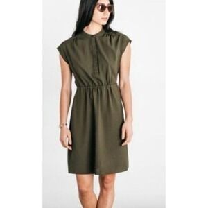 BRIDGE & BURN Lorane Midi Dress‎ Olive Green Seersucker Cinched Waist S